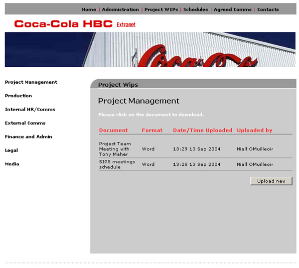 Coca-Cola extranet pages